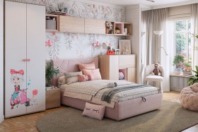 Комплект детской мебели Алина К2 Дуб мария/белый/нежно-розовый велюр в Тобольске - tobolsk.katalogmebeli.com | фото