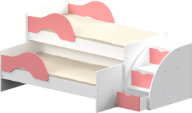 Кровать детская Матрешка выкатная с лестницей  Белый/Розовый в Тобольске - tobolsk.katalogmebeli.com | фото