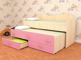 Кровать детская Нимфа двухместная 2.0 Дуб молочный/Розовый в Тобольске - tobolsk.katalogmebeli.com | фото