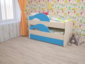 Кровать детская Радуга 1600 Млечный дуб/Голубой в Тобольске - tobolsk.katalogmebeli.com | фото