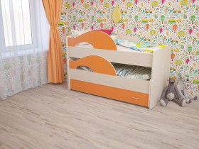 Кровать детская Радуга 1600 Млечный дуб/Оранжевый в Тобольске - tobolsk.katalogmebeli.com | фото