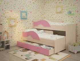 Кровать детская Радуга 1600 Млечный дуб/Розовый в Тобольске - tobolsk.katalogmebeli.com | фото