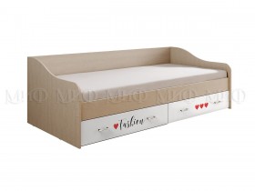 Кровать Girl Вега 0,9 м (Дуб беленый/Белый глянец/фотопечать) в Тобольске - tobolsk.katalogmebeli.com | фото