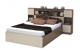 Кровать с прикроватным блоком КР 552 Спальня Basya (шимо темный/шимо светлый) в Тобольске - tobolsk.katalogmebeli.com | фото
