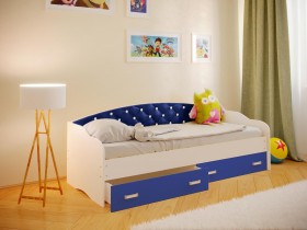 Кровать Софа-7 с мягкой спинкой со стразами (800х1900) Белый/Синий в Тобольске - tobolsk.katalogmebeli.com | фото