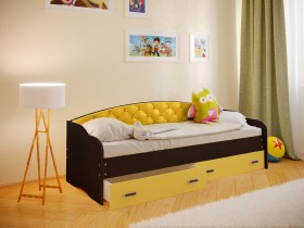 Кровать Софа-8 с мягкой спинкой (900х1900) Венге/Желтый в Тобольске - tobolsk.katalogmebeli.com | фото
