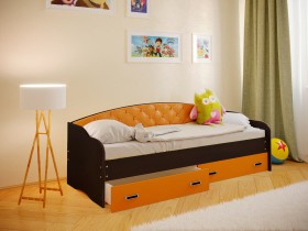 Кровать Софа-8 с мягкой спинкой (900х1900) Венге/Оранжевый в Тобольске - tobolsk.katalogmebeli.com | фото