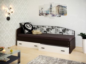 Кровать Софа-9 с мягкой спинкой с рисунком Милана (900х2000) Венге/Белый в Тобольске - tobolsk.katalogmebeli.com | фото