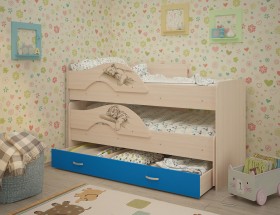 Кровать выкатная Радуга-Сафари детская 1600 Млечный дуб/Голубой в Тобольске - tobolsk.katalogmebeli.com | фото