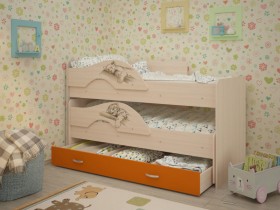 Кровать выкатная Радуга-Сафари детская 1600 Млечный дуб/Оранжевый в Тобольске - tobolsk.katalogmebeli.com | фото