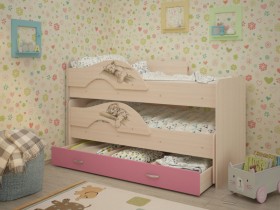 Кровать выкатная Радуга-Сафари детская 1600 Млечный дуб/Розовый в Тобольске - tobolsk.katalogmebeli.com | фото