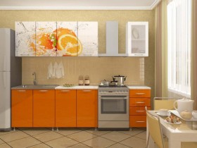 Кухонный гарнитур 1,8м Апельсин (Белый/Оранжевый металлик/Фотопечать апельсин) в Тобольске - tobolsk.katalogmebeli.com | фото