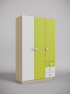 Шкаф 3-х створчатый с ящиками Эппл (Зеленый/Белый/корпус Клен) в Тобольске - tobolsk.katalogmebeli.com | фото