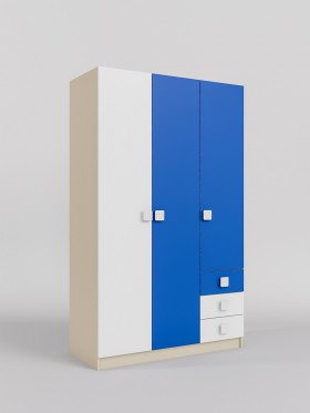 Шкаф 3-х створчатый с ящиками Скай (Синий/Белый/корпус Клен) в Тобольске - tobolsk.katalogmebeli.com | фото