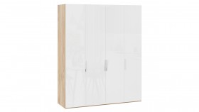 Шкаф для одежды с 4 глухими дверями «Эмбер» Яблоня Беллуно/Белый глянец в Тобольске - tobolsk.katalogmebeli.com | фото